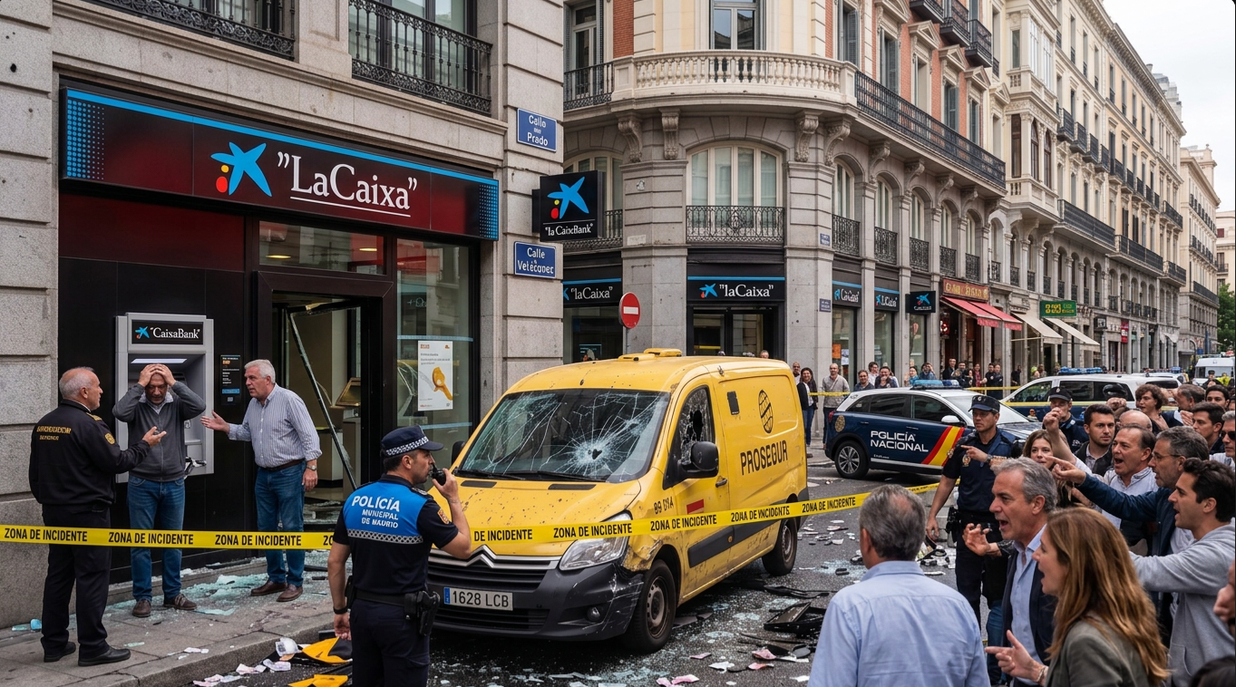 Furgón de transporte protegido en una calle de España